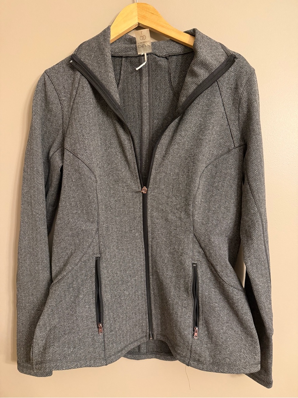 CALIA by Carrie Underwood Gray Herringbone Zip Hoodie Jacket